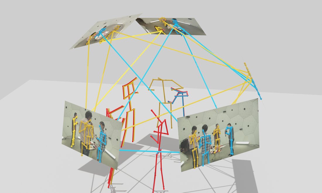 Previous approaches, triangulation: triangulated 3D skeletons recovered after stitching pairwise matches.